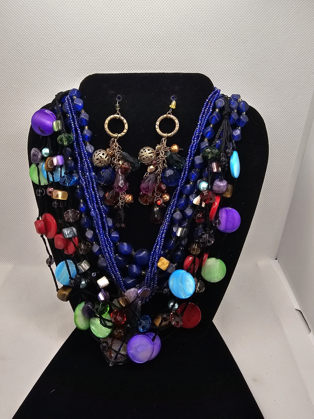Multicolor Beaded Statement Necklace with Dangle Earrings